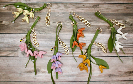 Leather Flower Bag Charm & Purse Chain