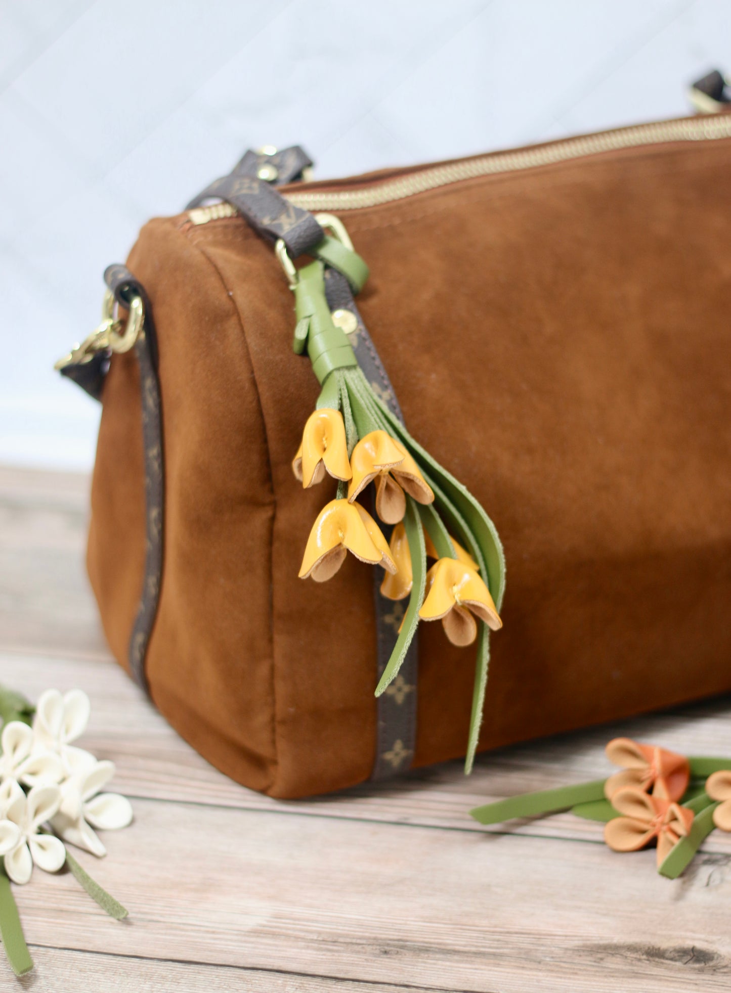 Leather Flower Bag Charm & Purse Chain