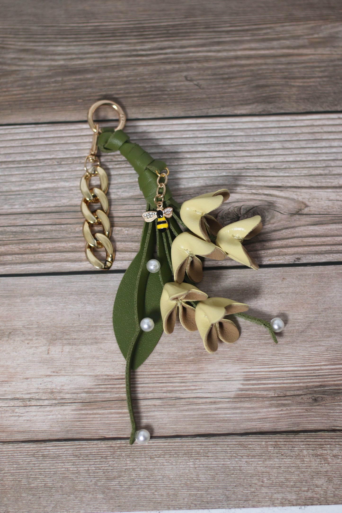 Leather Flower Bag Charm & Purse Chain