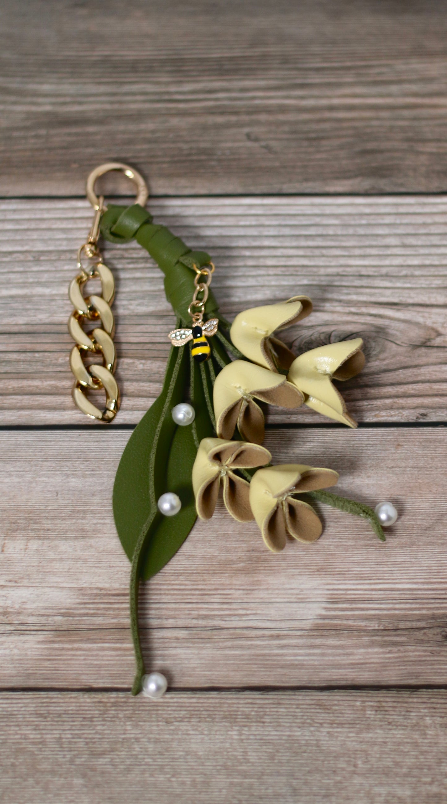 Leather Flower Bag Charm & Purse Chain