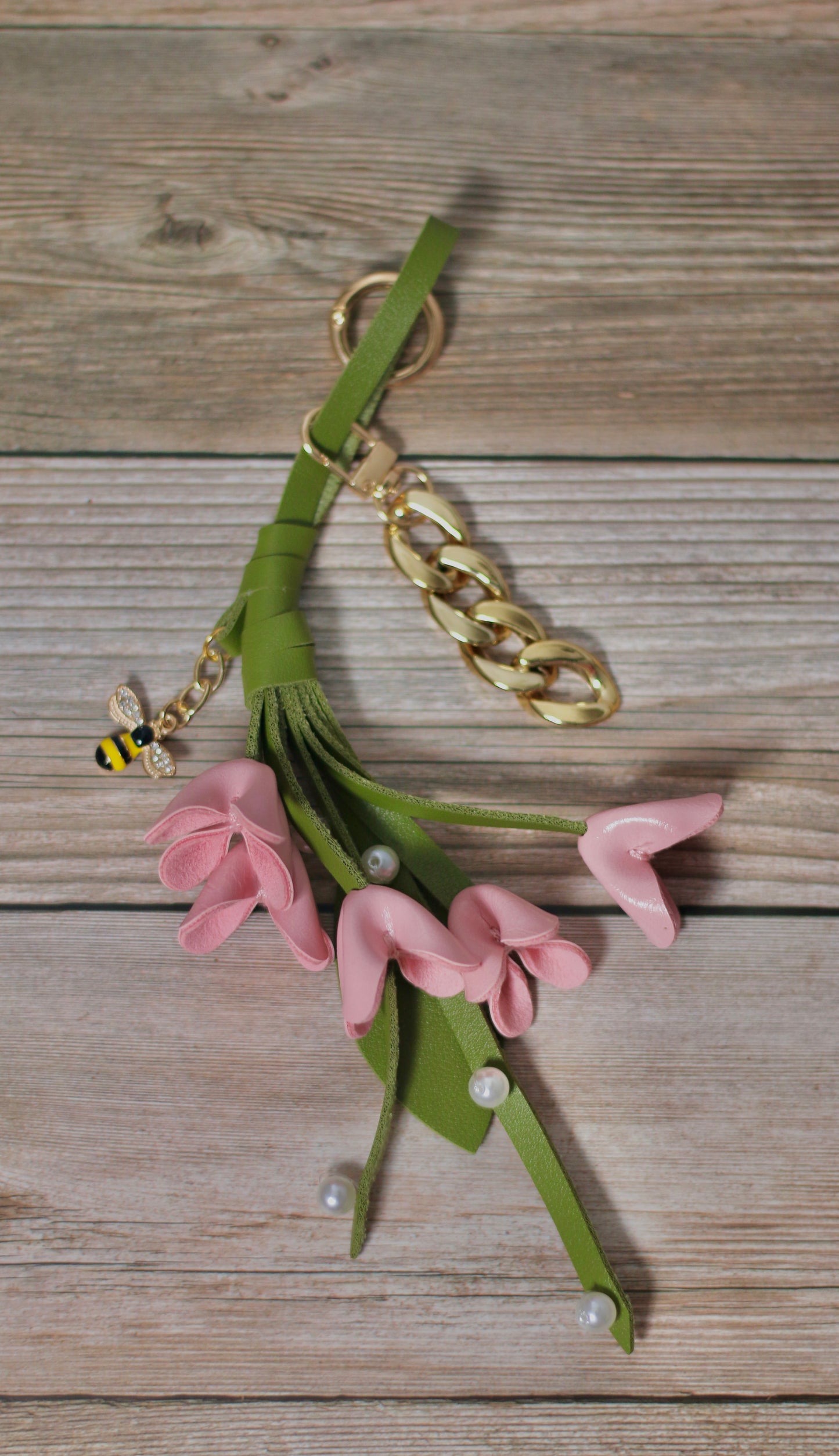 Leather Flower Bag Charm & Purse Chain