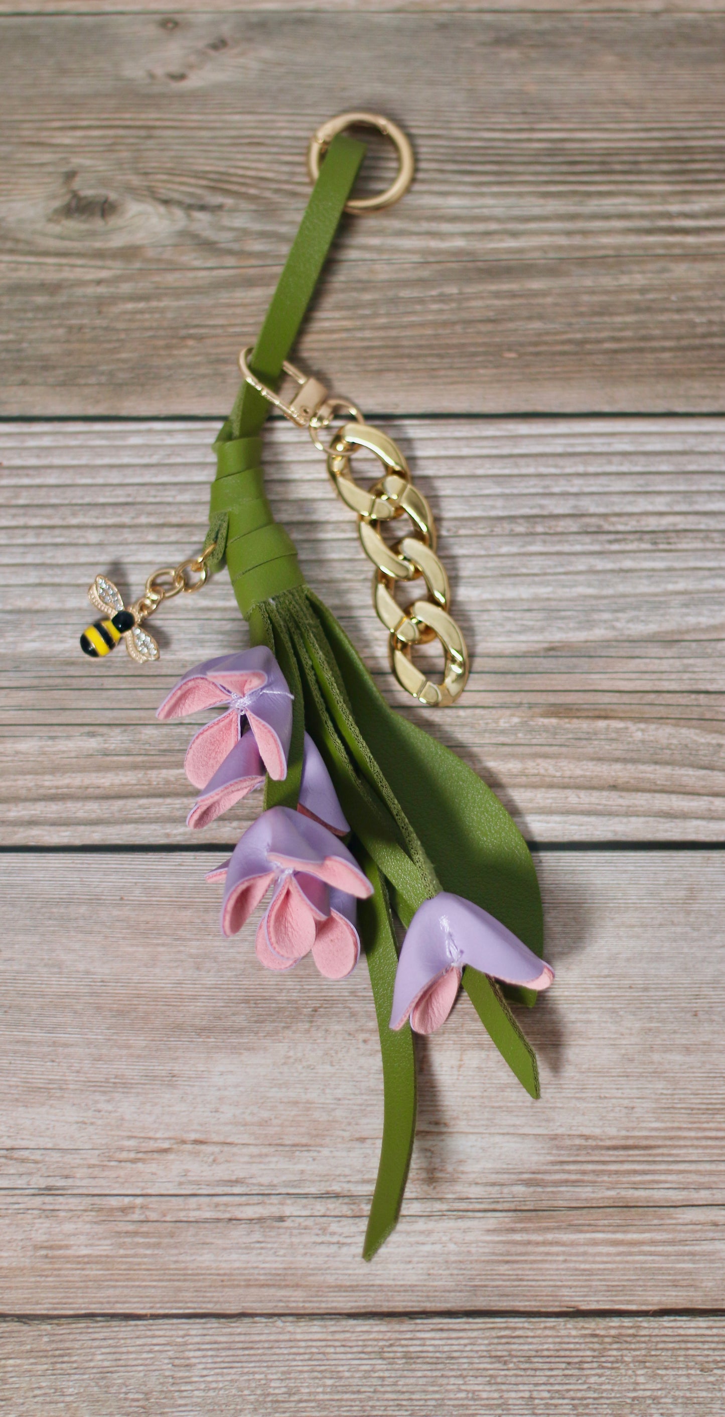 Leather Flower Bag Charm & Purse Chain