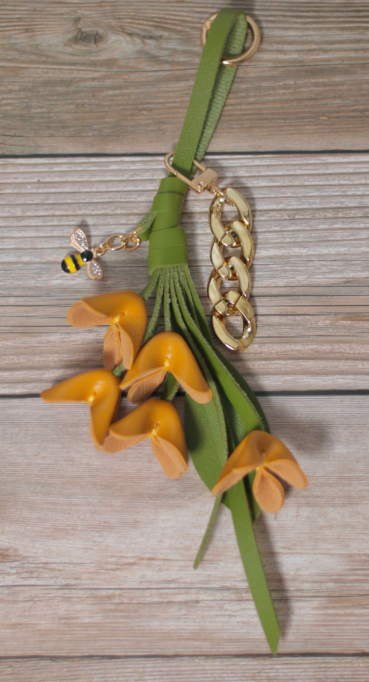 Leather Flower Bag Charm & Purse Chain