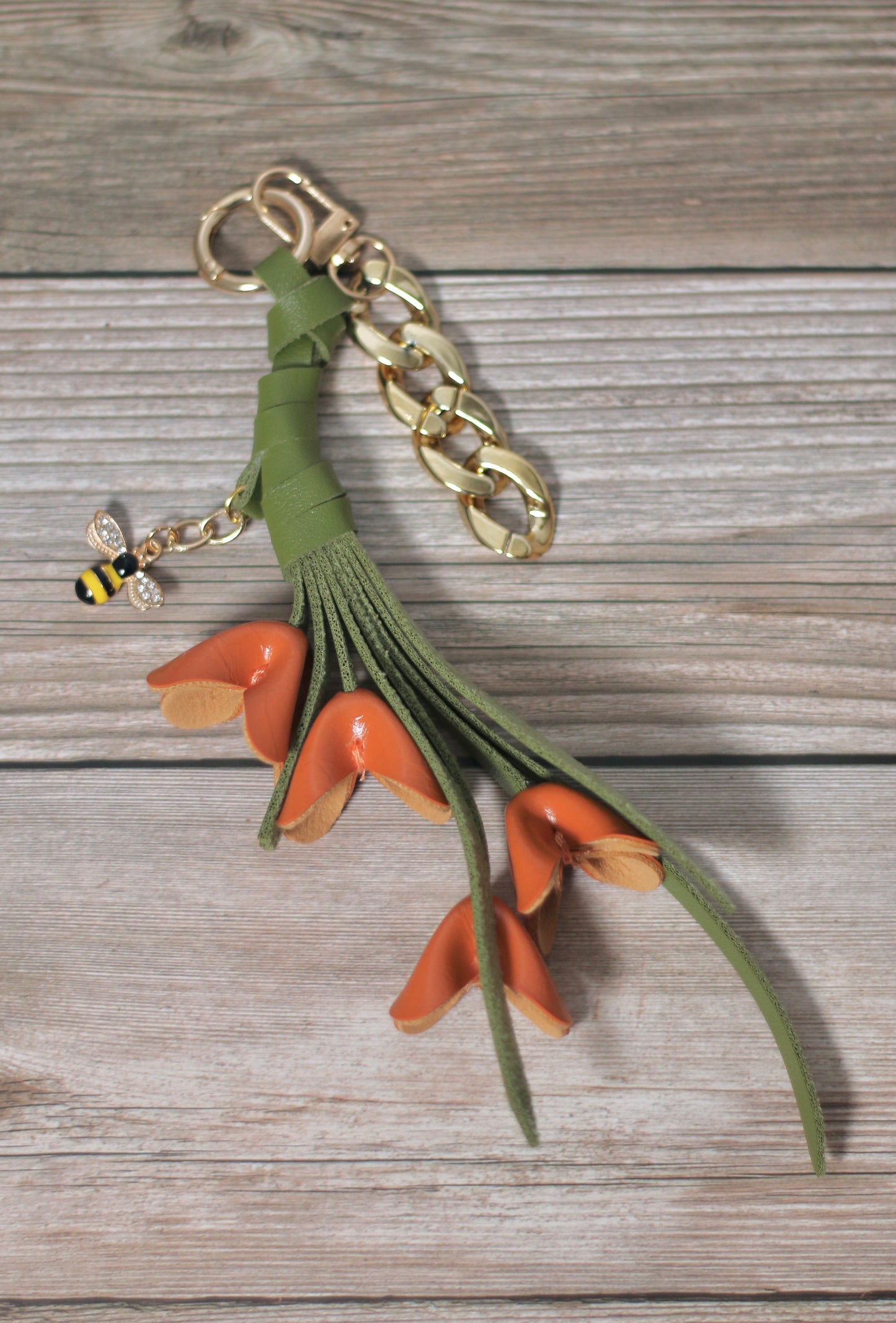 Leather Flower Bag Charm & Purse Chain