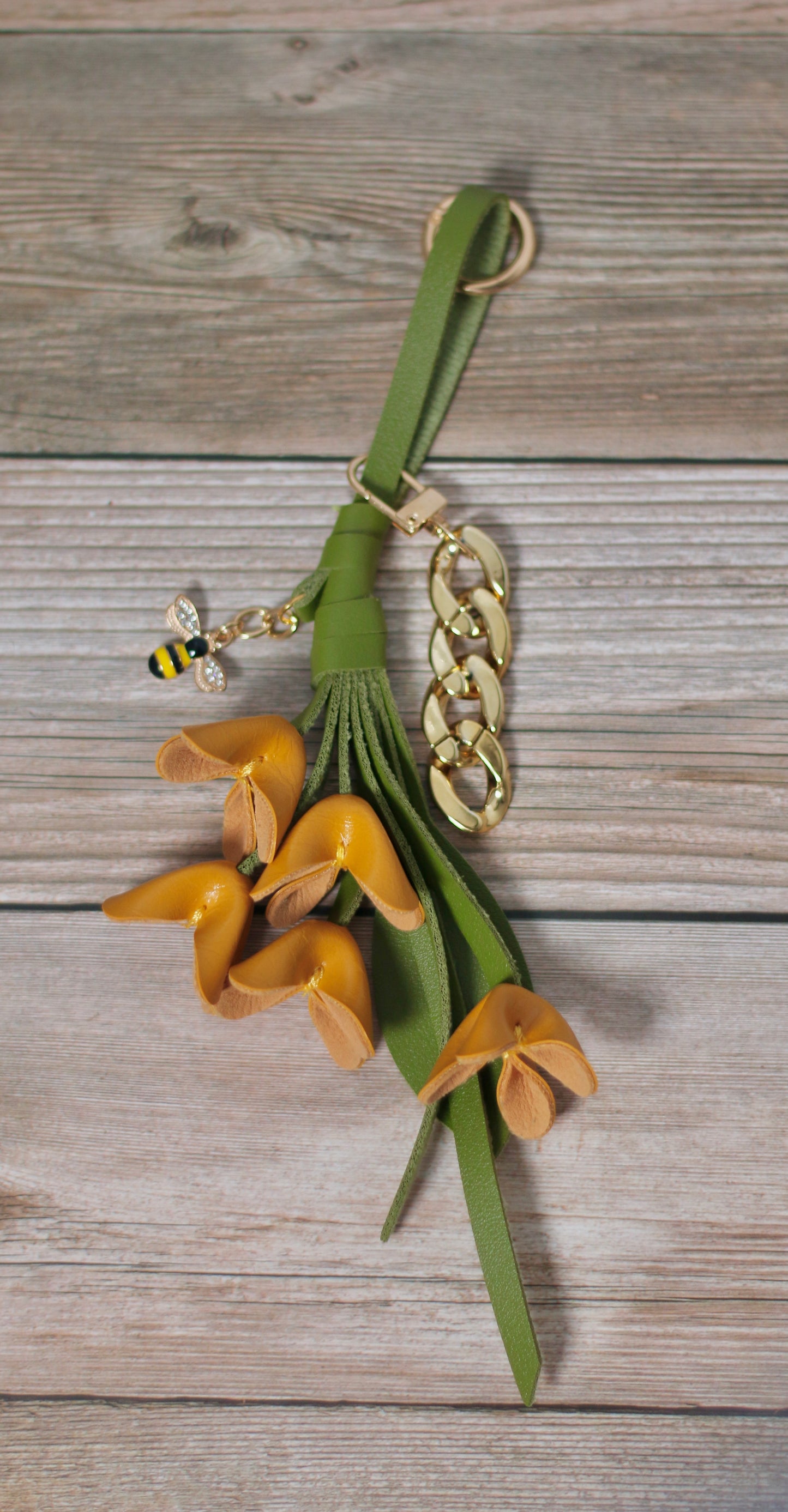 Leather Flower Bag Charm & Purse Chain