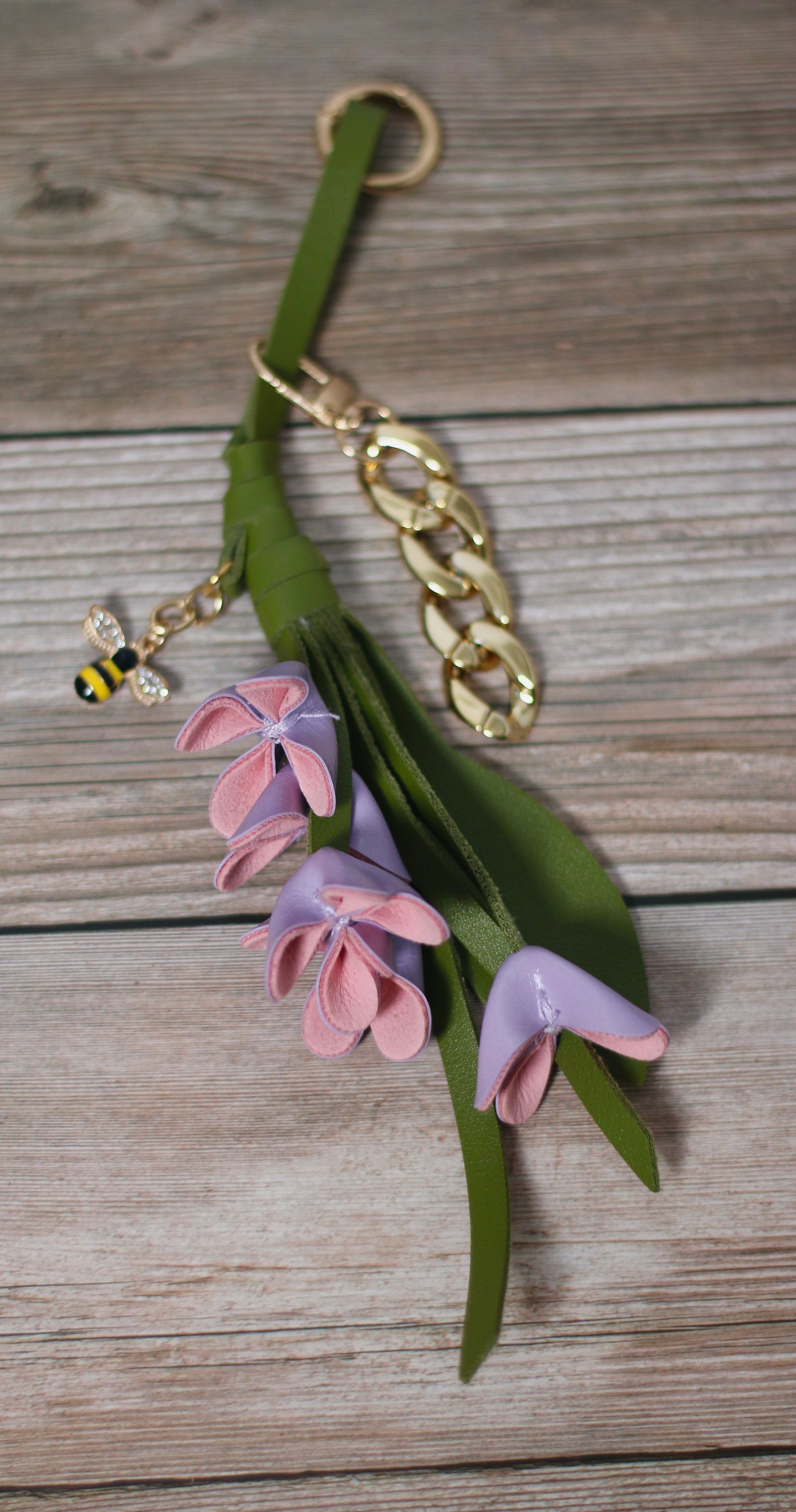 Leather Flower Bag Charm & Purse Chain
