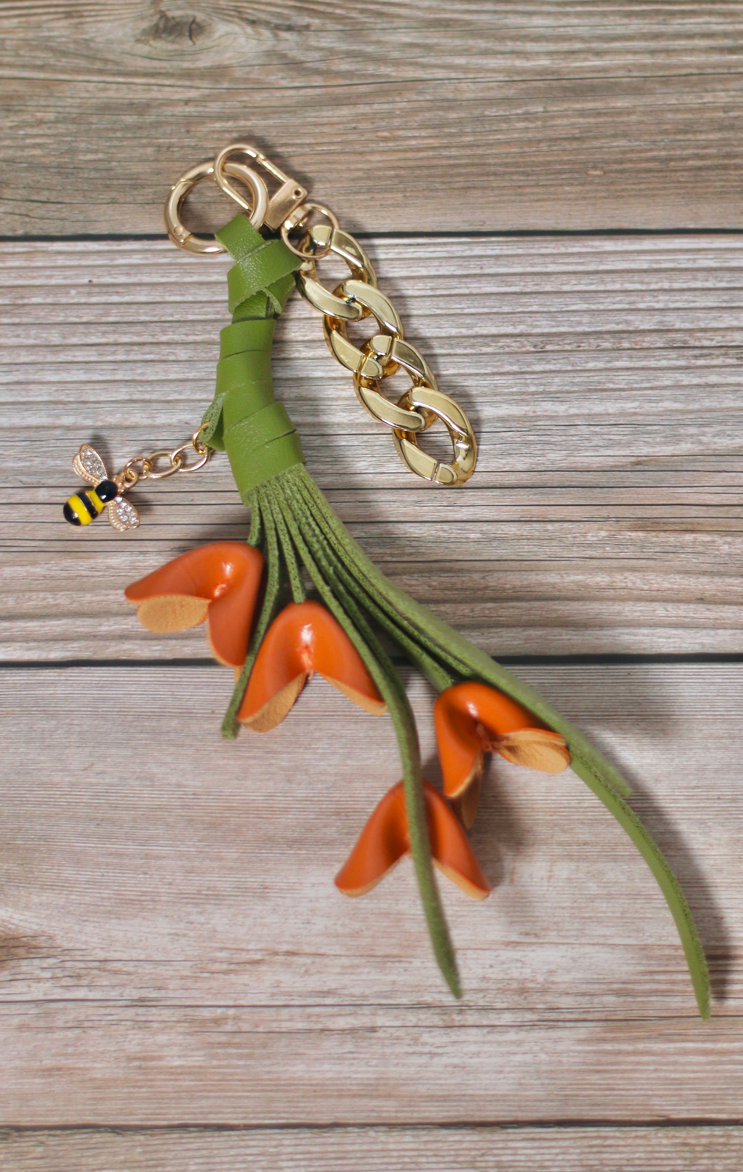 Leather Flower Bag Charm & Purse Chain