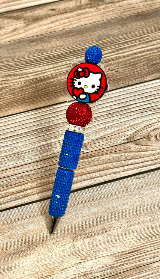 Hello Kitty Red & Blue Sparkle Beaded Pen