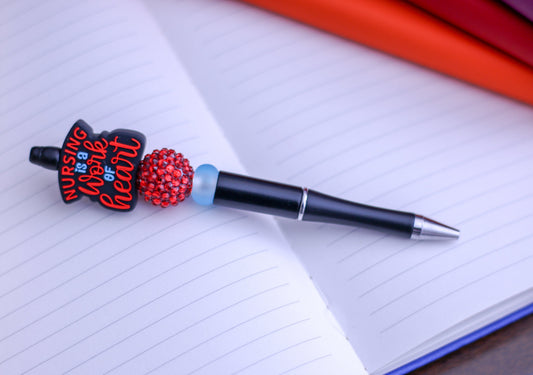 Nurse is a work of heart black pen red bead